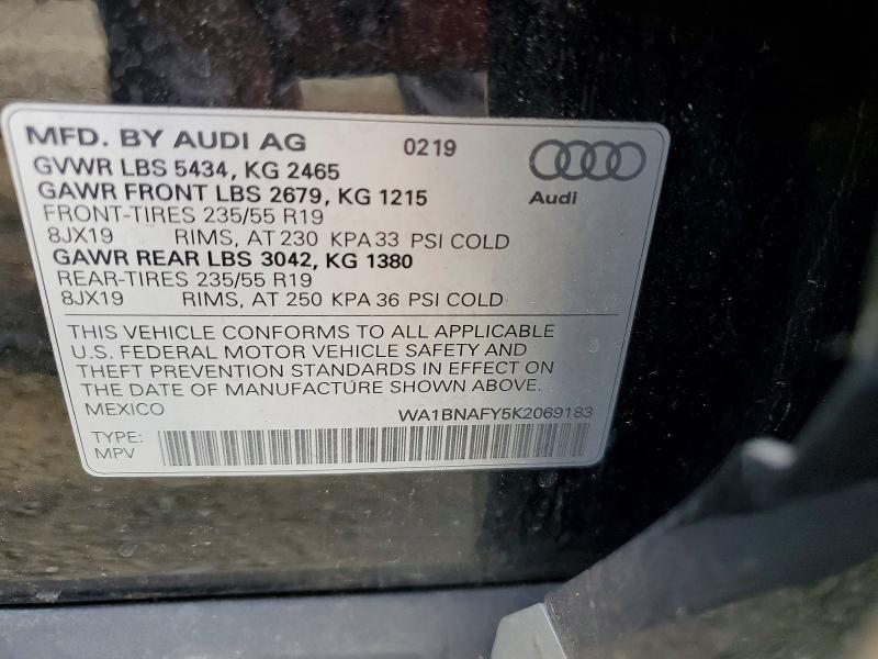 48181656 :رقم المزاد ، WA1BNAFY5K2069183 vin ، 2019 Audi Q5 مزاد بيع
