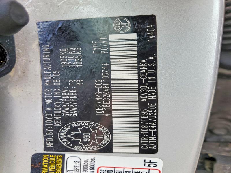 Продажа на аукционе авто 2006 Toyota Camry, vin: 4T1BE32K46U105714, номер лота: 47505076