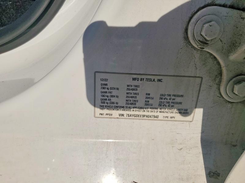Продажа на аукционе авто 2023 Tesla Model Y, vin: 7SAYGDEE9PA047940, номер лота: 45662046