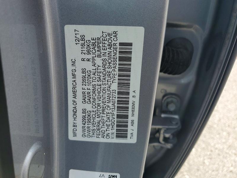 41989846 :رقم المزاد ، 1HGCV1F13JA072733 vin ، 2018 Honda Accord مزاد بيع