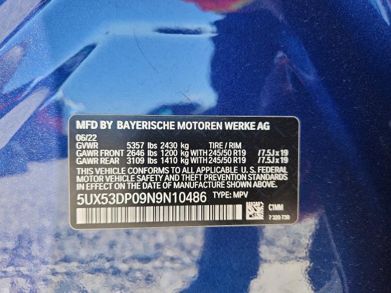 Aukcja sprzedaży 2022 Bmw X3, vin: 5UX53DP09N9N10486, numer aukcji: 45934456