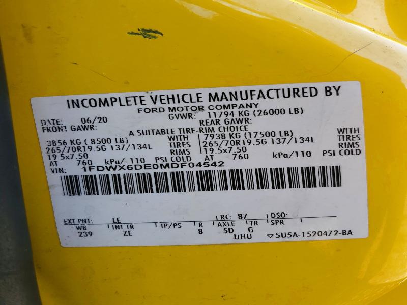 Auction sale of the 2021 Ford F650, vin: 1FDWX6DE0MDF04542, lot number: 47843026