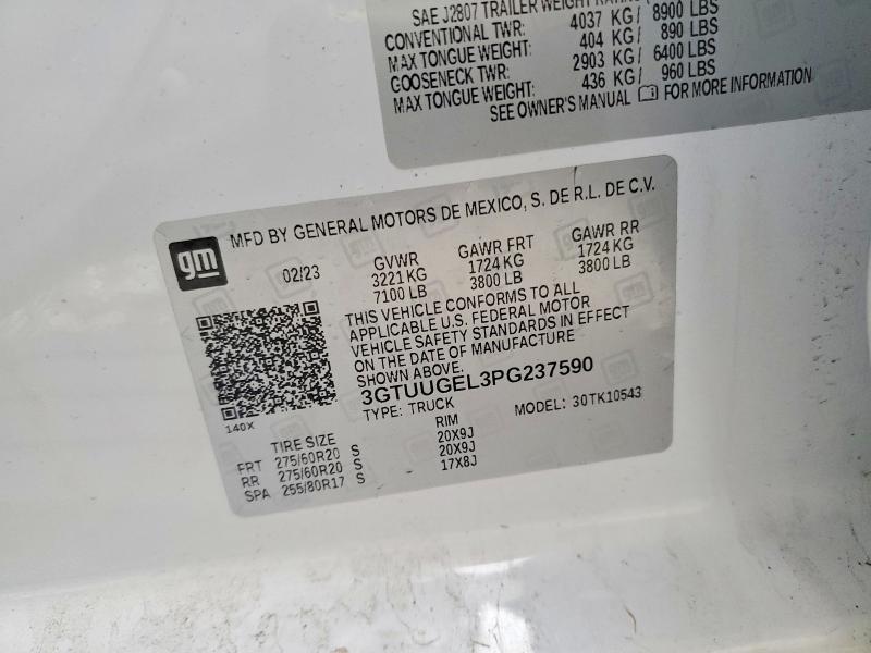 Продаж на аукціоні авто 2023 Gmc Sierra, vin: 3GTUUGEL3PG237590, номер лоту: 47222396