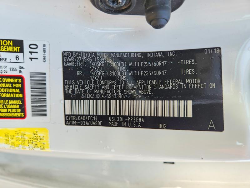 Продажа на аукционе авто 2018 Toyota Sienna, vin: 5TDKZ3DC4JS913380, номер лота: 47425966
