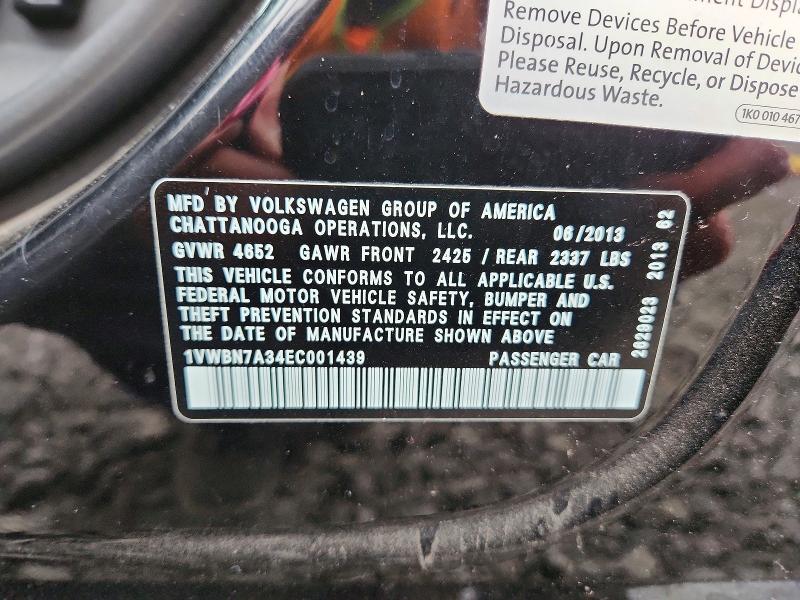 Продаж на аукціоні авто 2014 Volkswagen Passat, vin: 1VWBN7A34EC001439, номер лоту: 46022976