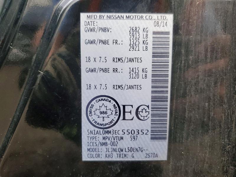 47252756 :رقم المزاد ، 5N1AL0MM3EC550352 vin ، 2014 Infiniti Qx60 مزاد بيع