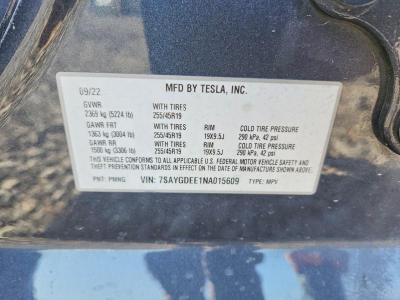 Продаж на аукціоні авто 2022 Tesla Model Y, vin: 7SAYGDEE1NA015609, номер лоту: 45565766