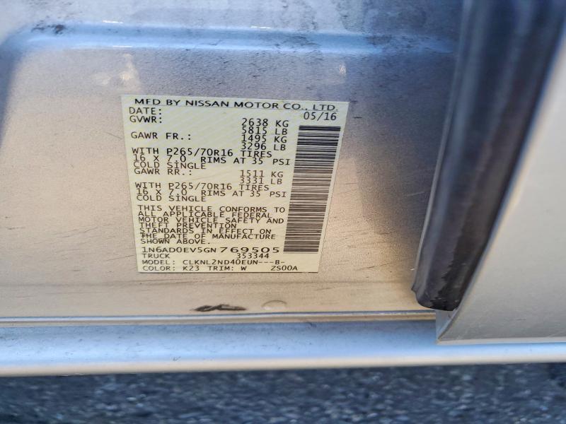 47259656 :رقم المزاد ، 1N6AD0EV5GN769505 vin ، 2016 Nissan Frontier مزاد بيع