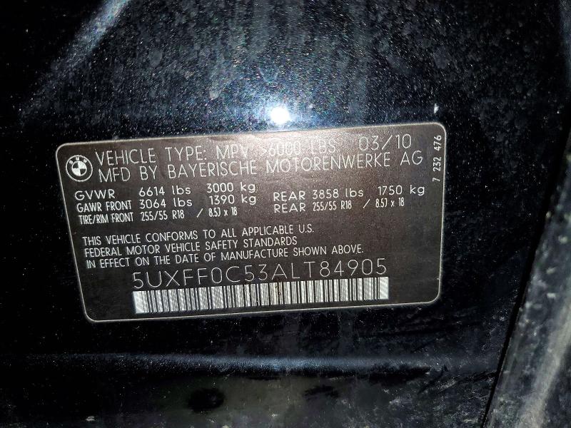 2010 Bmw X5 მანქანა იყიდება აუქციონზე, vin: 5UXFF0C53ALT84905, აუქციონის ნომერი: 41906596