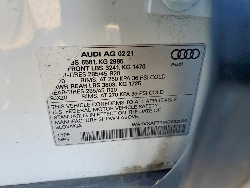 Aukcja sprzedaży 2021 Audi Q7, vin: WA1VXAF71MD032699, numer aukcji: 47313536