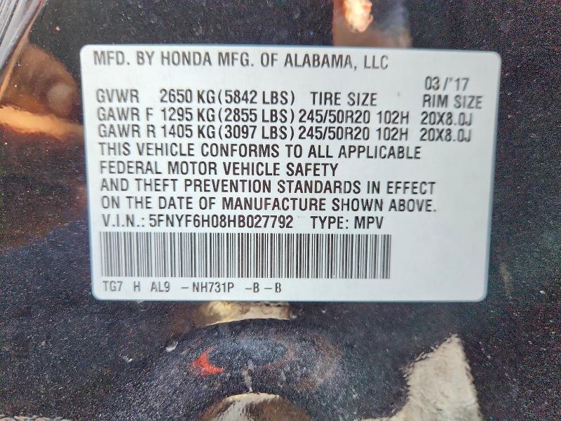 Aukcja sprzedaży 2017 Honda Pilot, vin: 5FNYF6H08HB027792, numer aukcji: 79319805
