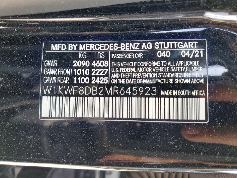 Продажа на аукционе авто 2021 Mercedes-benz C, vin: W1KWF8DB2MR645923, номер лота: 47164436