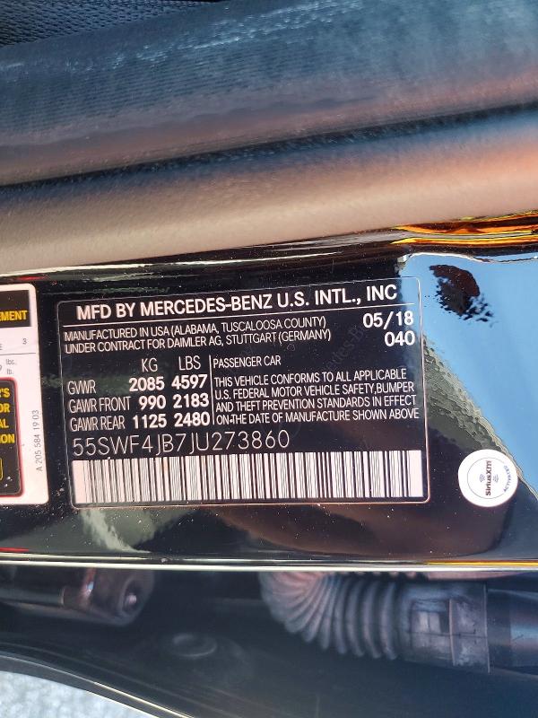 Aukcja sprzedaży 2018 Mercedes-benz C, vin: 55SWF4JB7JU273860, numer aukcji: 46769576