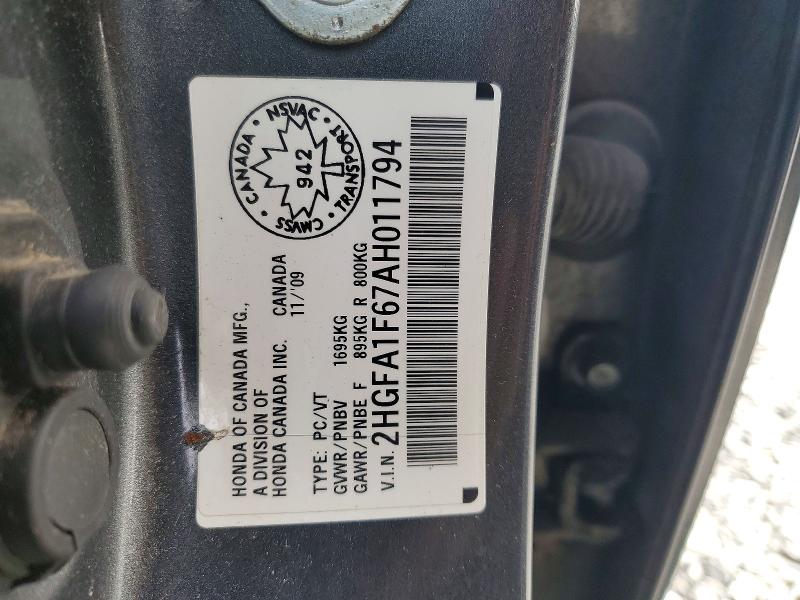 2010 Honda Civic მანქანა იყიდება აუქციონზე, vin: 2HGFA1F67AH011794, აუქციონის ნომერი: 46988186
