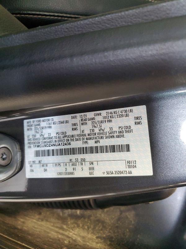 Продаж на аукціоні авто 2022 Ford Escape, vin: 1FMCU9DZ4NUA12436, номер лоту: 46127566