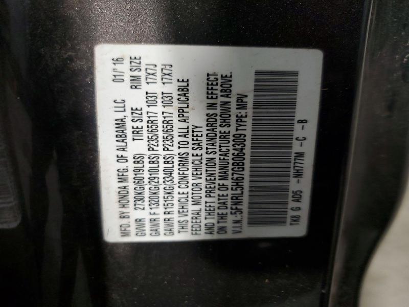 46152906 :رقم المزاد ، 5FNRL5H67GB064309 vin ، 2016 Honda Odyssey مزاد بيع