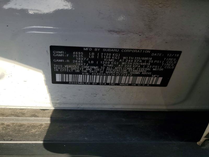 Продажа на аукционе авто 2019 Subaru Outback, vin: 4S4BSATC2K3273422, номер лота: 47563806