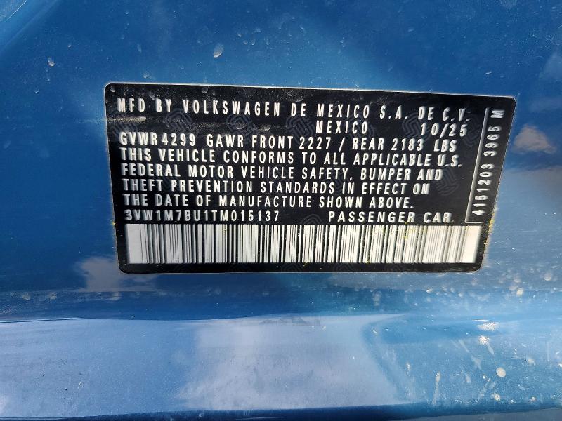 Aukcja sprzedaży 2026 Volkswagen Jetta, vin: 3VW1M7BU1TM015137, numer aukcji: 47980486