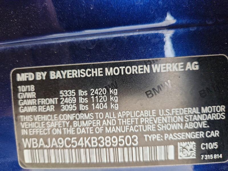 Aukcja sprzedaży 2019 Bmw 530e, vin: WBAJA9C54KB389503, numer aukcji: 47966366