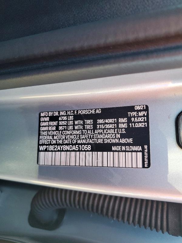 Продаж на аукціоні авто 2022 Porsche Cayenne, vin: WP1BE2AY8NDA51058, номер лоту: 47099646
