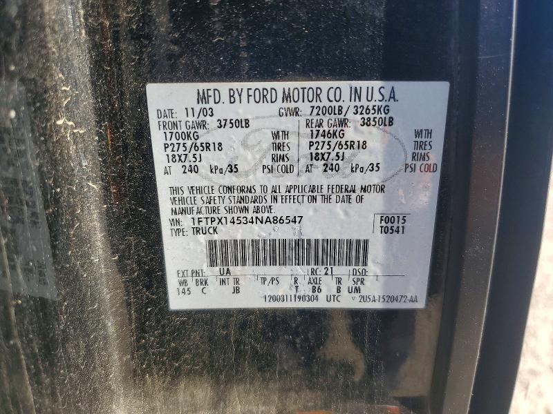 79345695 :رقم المزاد ، 1FTPX14534NA86547 vin ، 2004 Ford F150 مزاد بيع