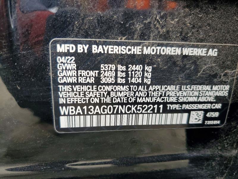 Продажа на аукционе авто 2022 Bmw 530e, vin: WBA13AG07NCK52211, номер лота: 48086916