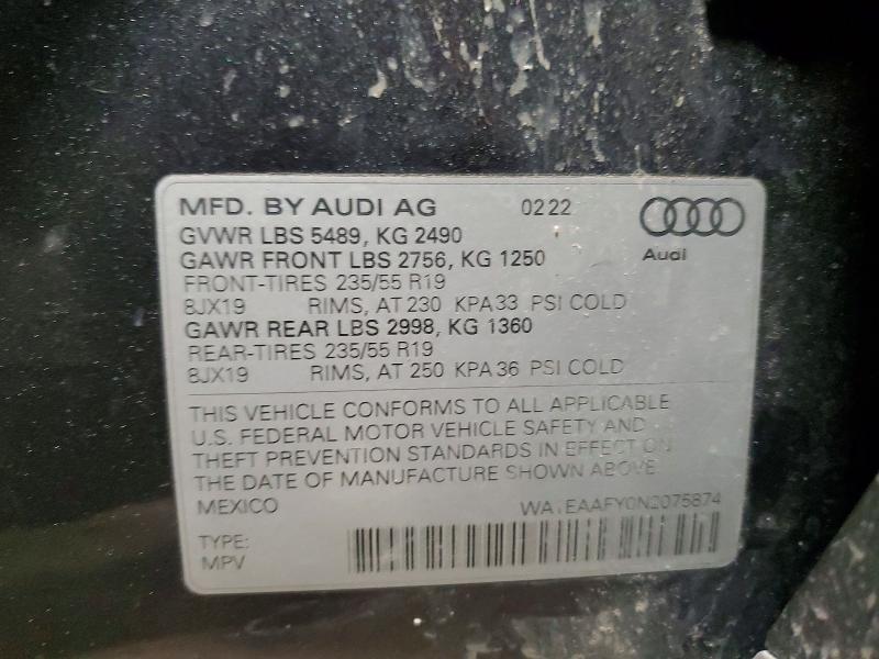 Продажа на аукционе авто 2022 Audi Q5, vin: WA1EAAFY0N2075874, номер лота: 79802385