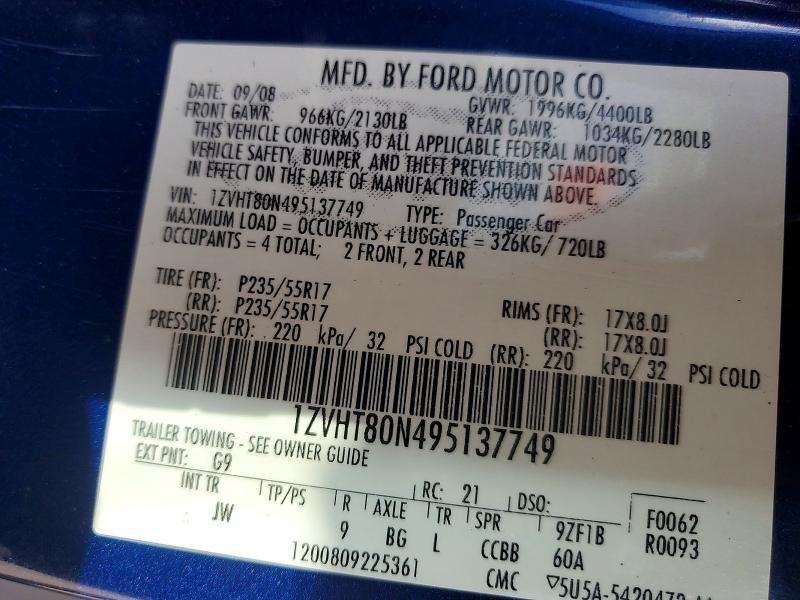 Aukcja sprzedaży 2009 Ford Mustang, vin: 1ZVHT80N495137749, numer aukcji: 77575885