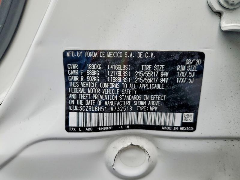 45816796 :رقم المزاد ، 3CZRU6H51LM732518 vin ، 2020 Honda Hr-v مزاد بيع
