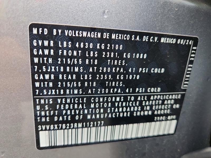 Aukcja sprzedaży 2024 Volkswagen Taos, vin: 3VV8X7B23RM112177, numer aukcji: 47964466