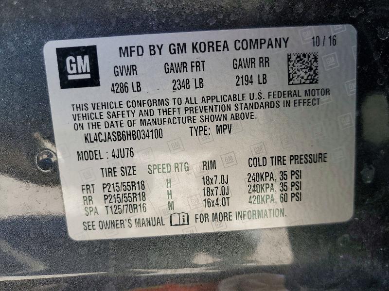 45874496 :رقم المزاد ، KL4CJASB6HB034100 vin ، 2017 Buick Encore مزاد بيع