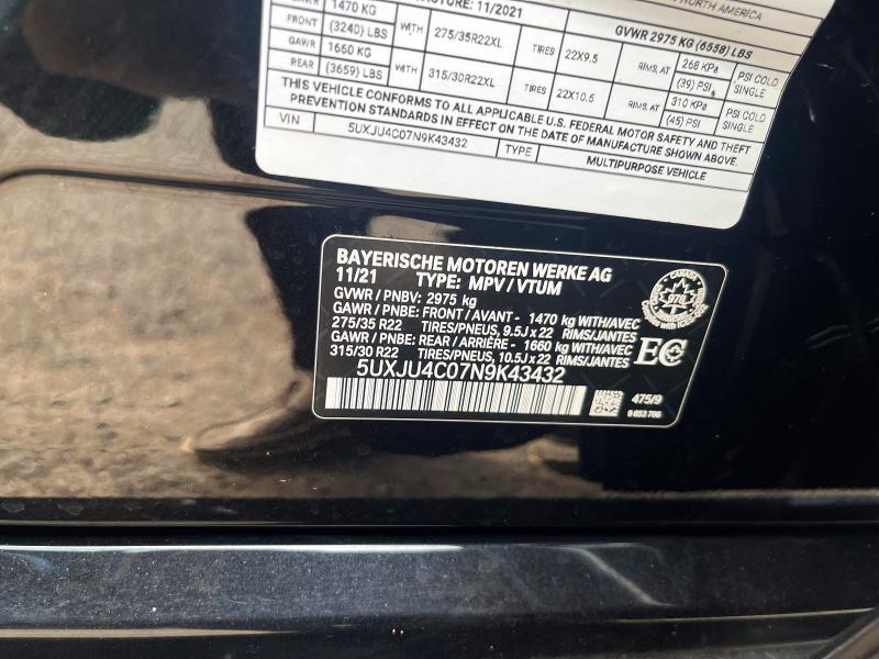 2022 Bmw X5 მანქანა იყიდება აუქციონზე, vin: 5UXJU4C07N9K43432, აუქციონის ნომერი: 47036836