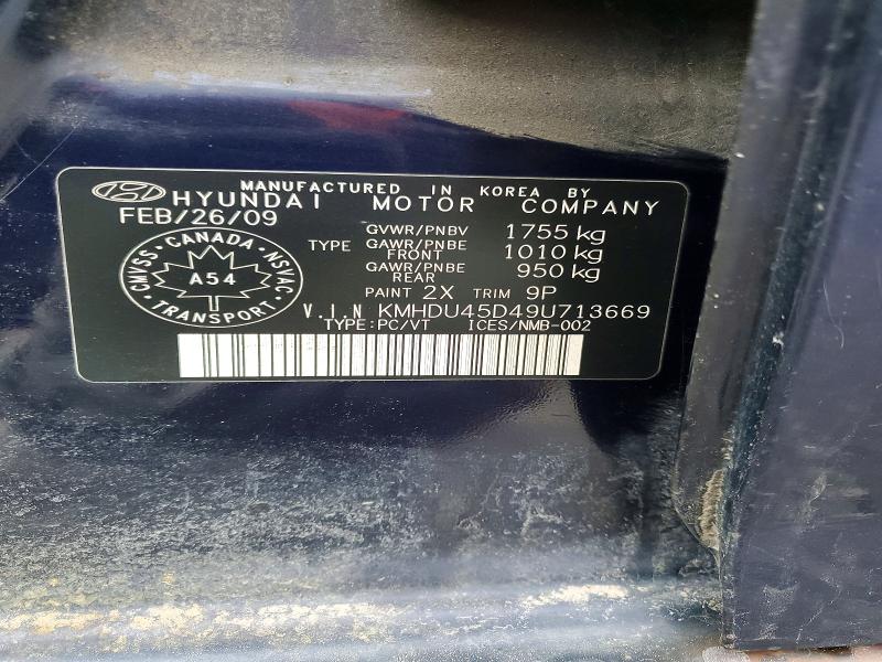 Продажа на аукционе авто 2009 Hyundai Elantra, vin: KMHDU45D49U713669, номер лота: 78961445