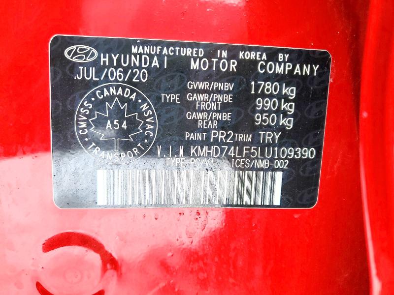 Продажа на аукционе авто 2020 Hyundai Elantra, vin: KMHD74LF5LU109390, номер лота: 45640486
