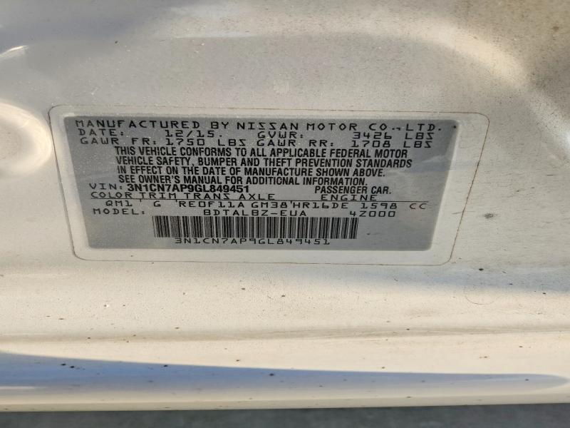 Aukcja sprzedaży 2016 Nissan Versa, vin: 3N1CN7AP9GL849451, numer aukcji: 47791666
