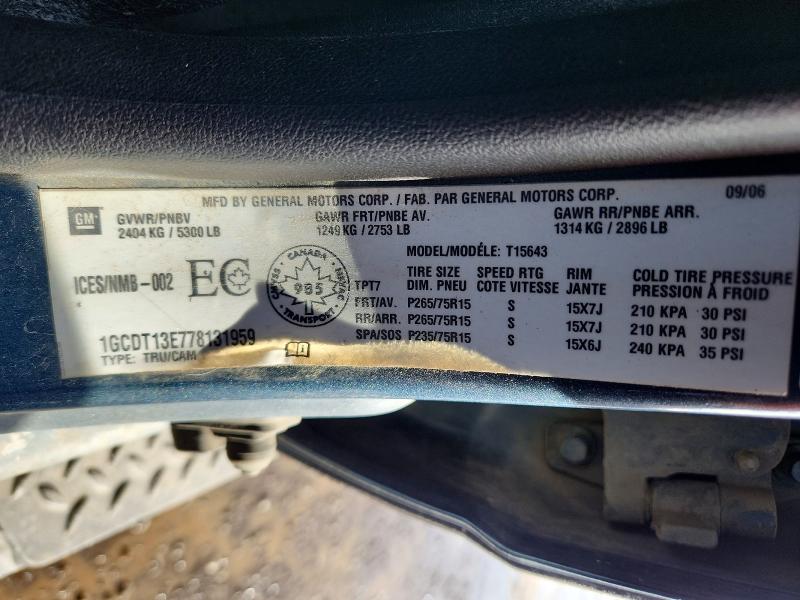 79075015 :رقم المزاد ، 1GCDT13E778131959 vin ، 2007 Chev Colorado مزاد بيع