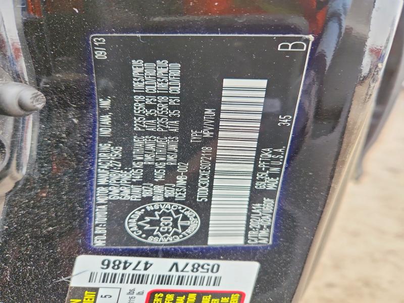 79727655 :رقم المزاد ، 5TDDK3DCXES072118 vin ، 2014 Toyota Sienna مزاد بيع