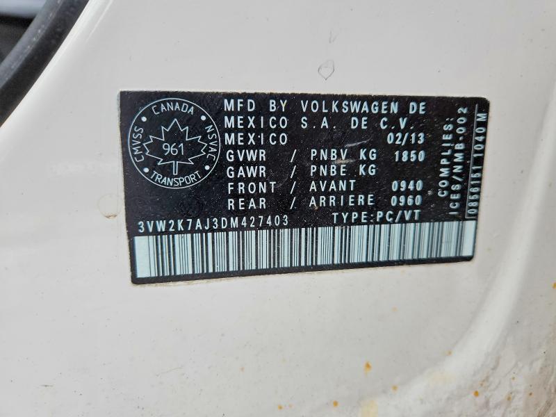 41606406 :رقم المزاد ، 3VW2K7AJ3DM427403 vin ، 2013 Volkswagen Jetta مزاد بيع