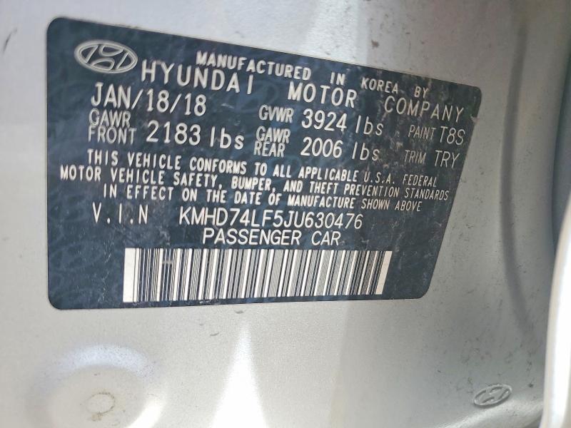79571965 :رقم المزاد ، KMHD74LF5JU630476 vin ، 2018 Hyundai Elantra مزاد بيع