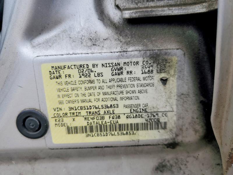 Aukcja sprzedaży 2006 Nissan Sentra, vin: 3N1CB51D76L536853, numer aukcji: 45705696