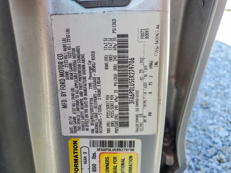 46182356 :رقم المزاد ، 3FA6P0LU5ER279706 vin ، 2014 Ford Fusion مزاد بيع