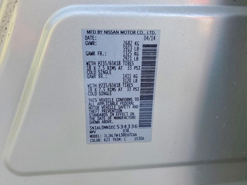 Продажа на аукционе авто 2014 Infiniti Qx60, vin: 5N1AL0MN1EC534336, номер лота: 46566196