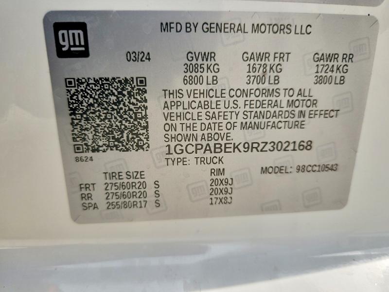 Продаж на аукціоні авто 2024 Chevrolet Silverado, vin: 1GCPABEK9RZ302168, номер лоту: 79576235