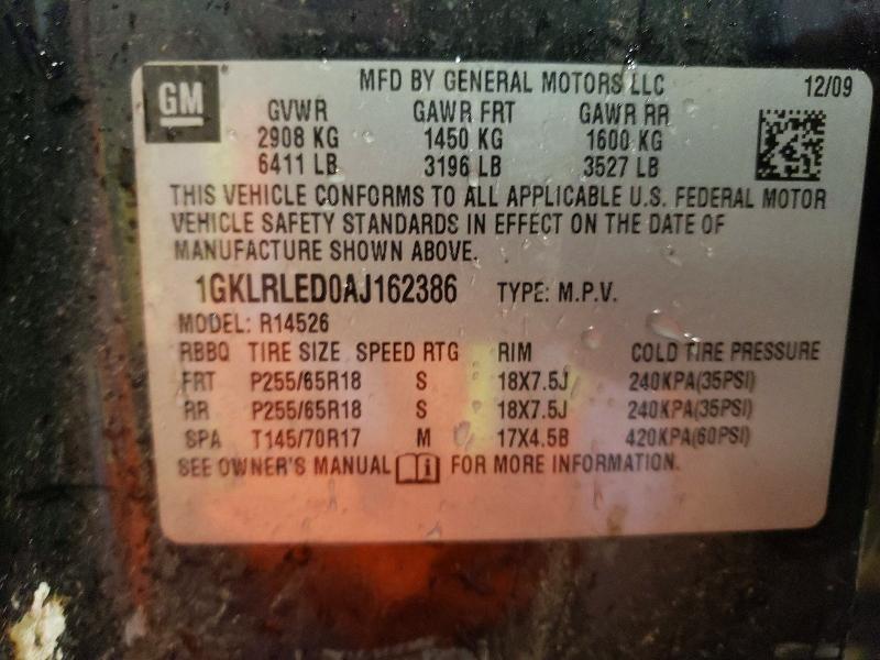 45585276 :رقم المزاد ، 1GKLRLED0AJ162386 vin ، 2010 Gmc Acadia مزاد بيع