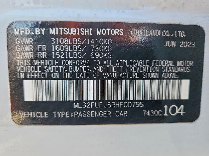 Продаж на аукціоні авто 2024 Mitsubishi Mirage, vin: ML32FUFJ6RHF00795, номер лоту: 47360206