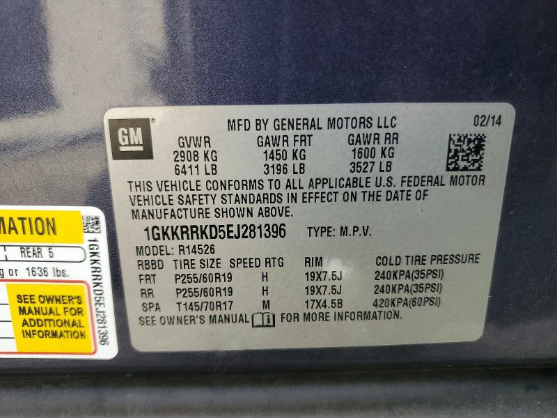 2014 Gmc Acadia მანქანა იყიდება აუქციონზე, vin: 1GKKRRKD5EJ281396, აუქციონის ნომერი: 79880555