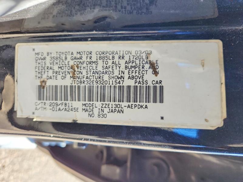 Aukcja sprzedaży 2003 Toyota Corolla, vin: JTDBR32E932011547, numer aukcji: 79644255