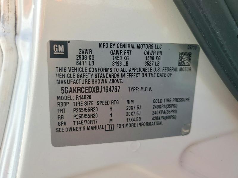 Aukcja sprzedaży 2011 Buick Enclave, vin: 5GAKRCEDXBJ194787, numer aukcji: 45473796