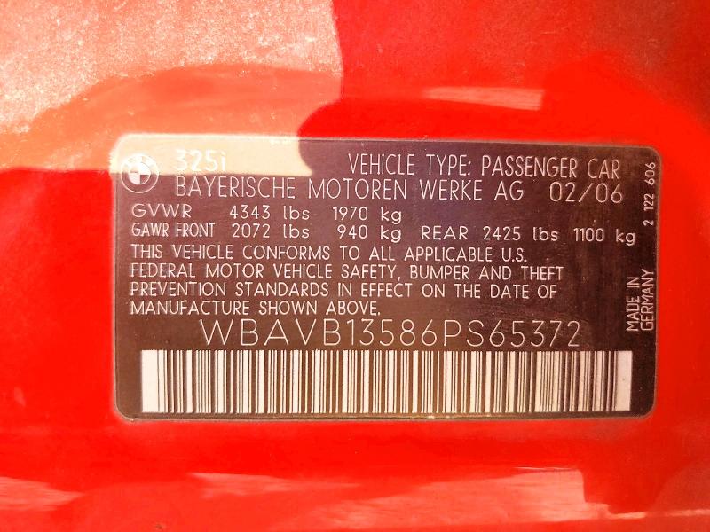 79734085 :رقم المزاد ، WBAVB13586PS65372 vin ، 2006 Bmw 3 Series 325i Rwd مزاد بيع