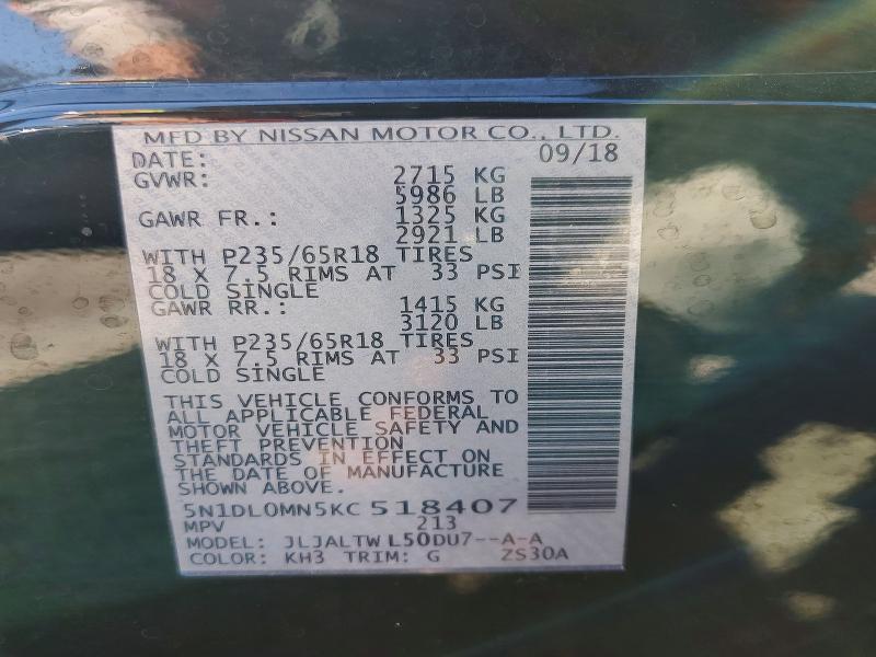 45479466 :رقم المزاد ، 5N1DL0MN5KC518407 vin ، 2019 Infiniti Qx60 مزاد بيع